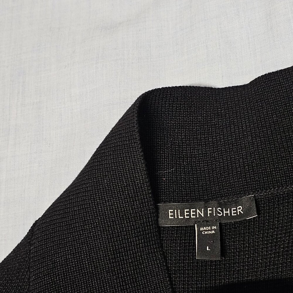 Eileen Fisher Button Up Mock Neck Kimono Jacket Women Size L Black Silk/Cotton - Picture 4 of 13